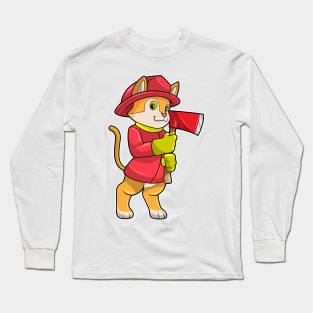 Cat as Firefighter with Ax Long Sleeve T-Shirt